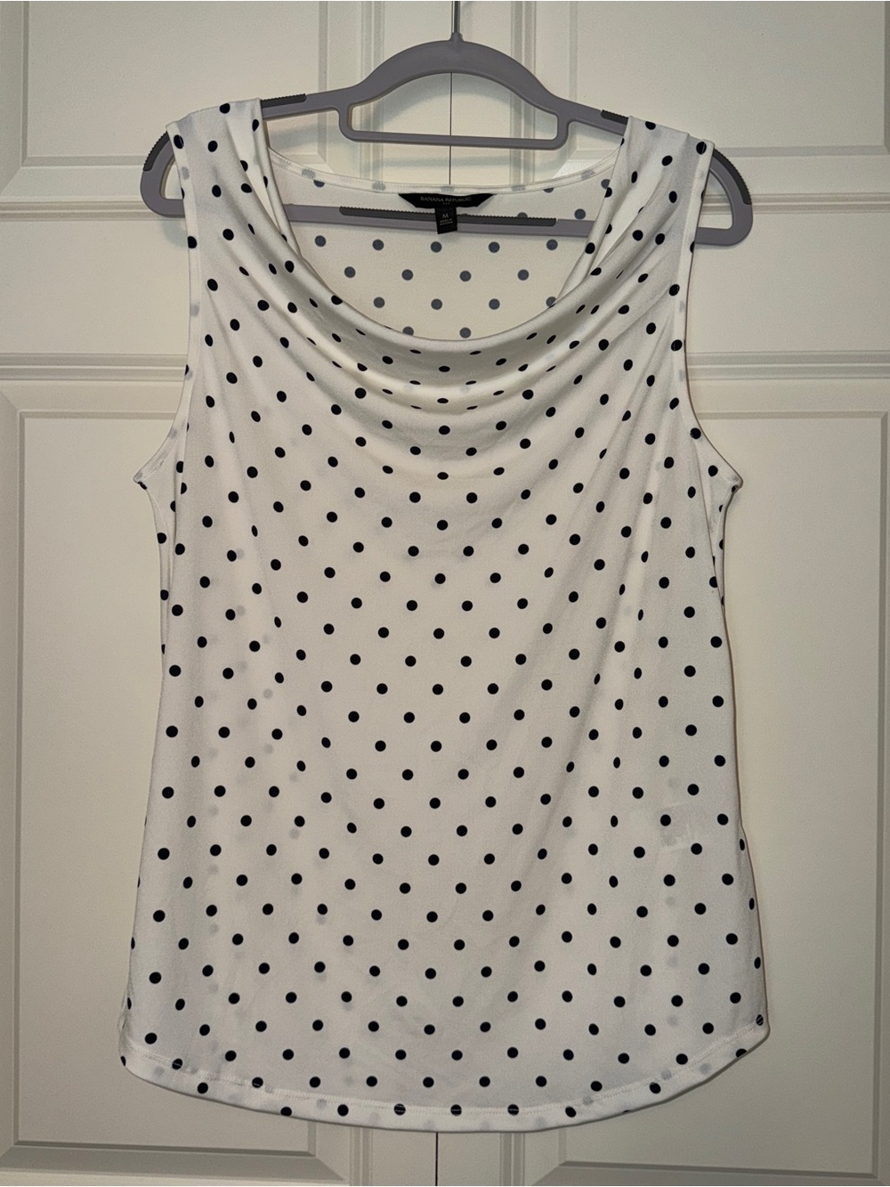 Banana Republic White Sleeveless Cowl Neck Tank with Black Polka Dots